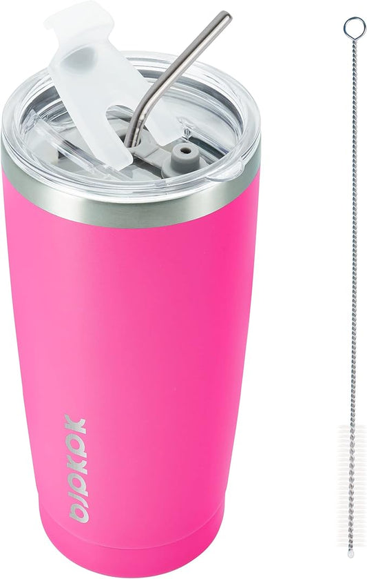 BJPKPK 20oz Stainless Steel Tumbler with Lid, Double Wall Vacuum Coffee Cup, Travel Mug for Ice Drink and Hot Beverage, Insulation Travel Tumbler Cup with Straws,Pink