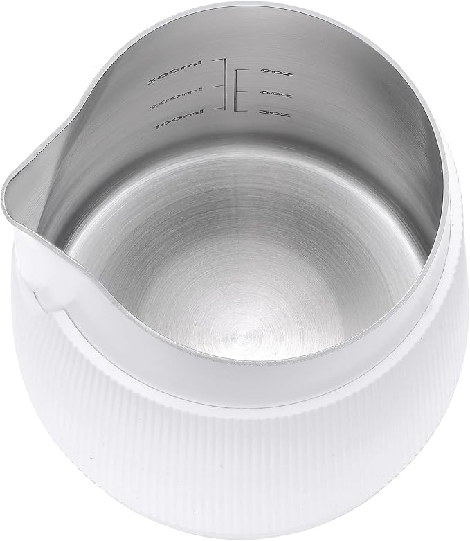 Normcore Handleless Milk Pitcher with Round Spout - Espresso Steaming Pitcher - 18/8 Stainless Steel Milk Frothing Jug - Premium Barista Tools - Non-stick coating White - 15.2 oz (450 ml)