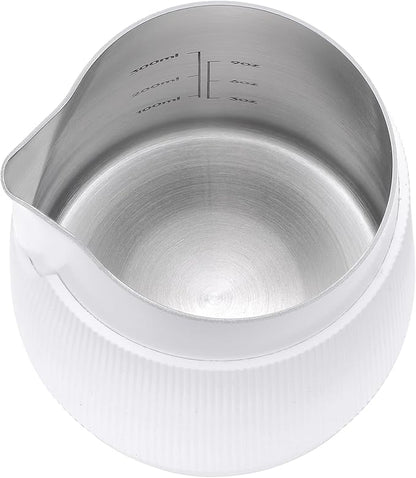 Normcore Handleless Milk Pitcher with Round Spout - Espresso Steaming Pitcher - 18/8 Stainless Steel Milk Frothing Jug - Premium Barista Tools - Non-stick coating White - 15.2 oz (450 ml)
