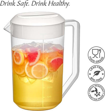 Amazing Abby - Kitchen Party - 4-Quart Plastic Pitcher (2-Pack), Unbreakable Water Pitcher with Lid, BPA-Free, Heat-Resistant, Dishwasher-Safe, Great for Both Iced and Hot Drinks, Indoors and Outdoors