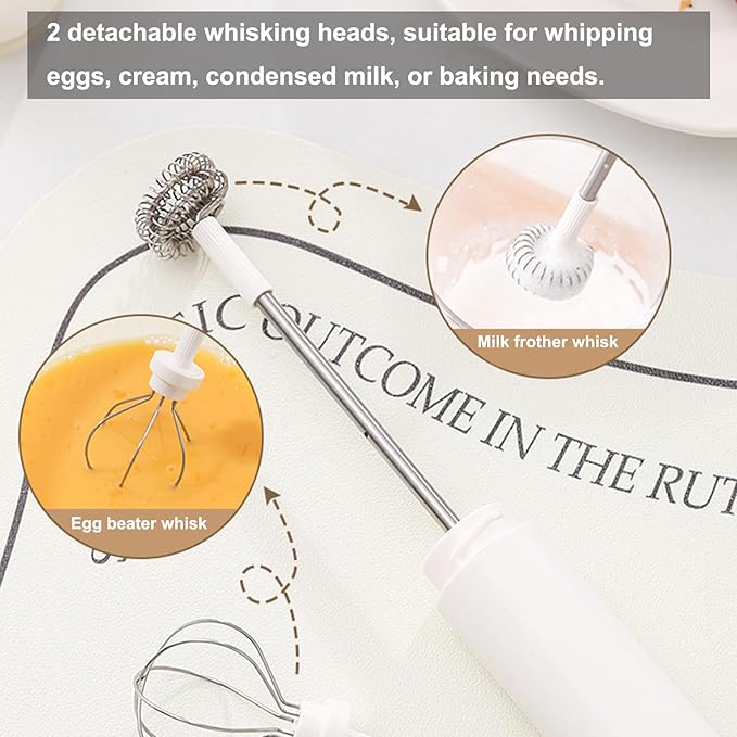 Splash-Proof Handheld Milk Frother with Cover - Rechargeable Milk Frother Wand, Type-C Fast Charging, 15-Second Silent Whisk for Coffee, Matcha, Lattes, Cappuccino