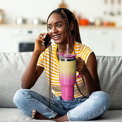 COKTIK 40 oz Tumbler With Handle and Straw Lid, Vacuum Insulated Travel Coffee Mug Stainless Steel Insulated Cup for Beverages, Leak-proof, Cupholder Friendly (Glitter Rainbow)