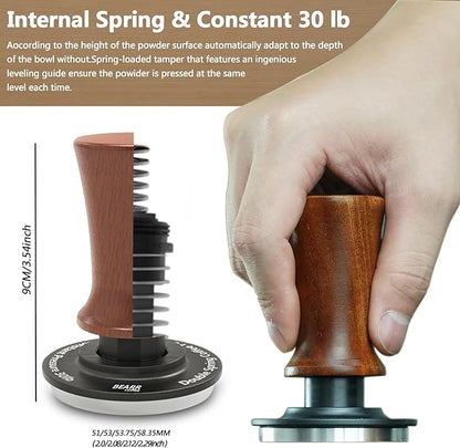 Espresso Coffee Tamper 58.35mm,Ebony Double Spring Coffee Tamper Spring Loaded,100% Stainless Steel Ripple Base,Constant 30lb,Compatible Coffee Machine Accessories (58.35mm)