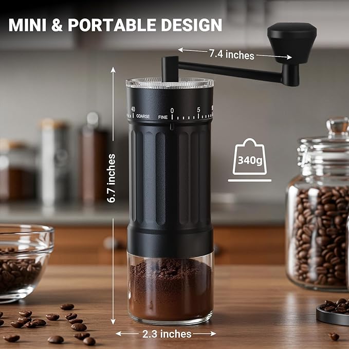 Mini Manual Coffee Grinder with CNC Stainless Steel Conical Burr & 40 Adjustable Settings, Portable Hand Coffee Bean Mill with 30g Capacity & Crank, Great for Travel, Camping, Espresso, Pour Over, etc