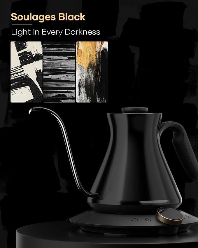 Cocinare FLOW M6 Pro Electric Gooseneck Kettle, ±0.5℉ Temperature Control for Pour-over Coffee & Tea, Stainless Steel Interior, Quick Heating for Boiling Water (Soulages Black)