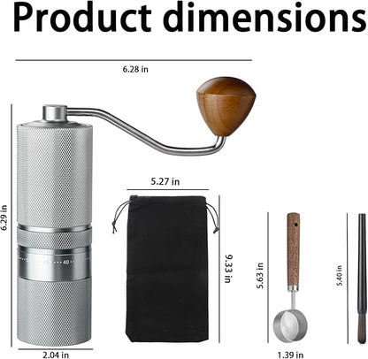 Manual Coffee Grinder with Stainless Steel Burr, Hand Coffee Grinder External Adjustable Grind Setting for Espresso, French Press (Silver)