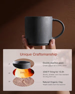 Load image into Gallery viewer, famiware Coffee Mug Set for 4, Star 12 oz Catering Mugs Cup Set with Handle for Coffee, Tea, Cocoa, Milk - Ceramic Stoneware Drinkware Set, Matte Dark Charcoal