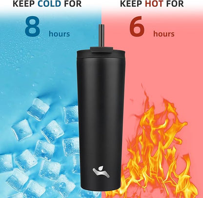 30 OZ Insulated Tumbler with Lid and 2 Straws Stainless Steel Water Bottle Vacuum Travel Mug Coffee Cup,Black