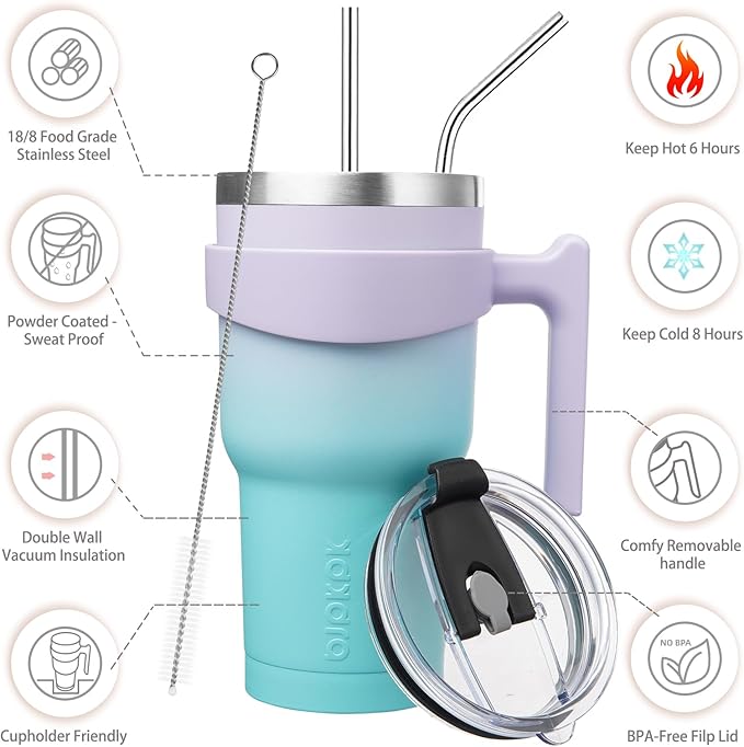 BJPKPK 30 oz Tumbler With Handle Stainless Steel Insulated Tumblers With Lid And Straw For Women,Lavender Green
