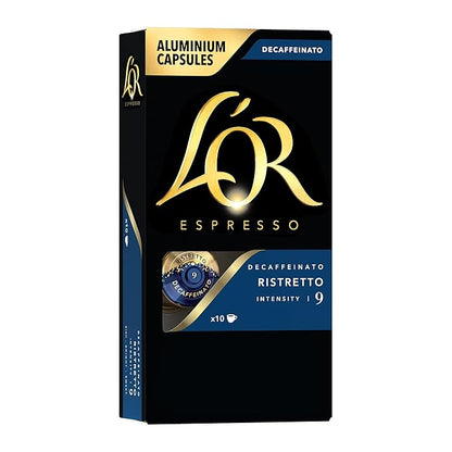 L'OR DECAF Espresso Capsules, 10 Count DECAF Ristretto, Single-Serve Aluminum Coffee Capsules Compatible with the L'OR BARISTA System & *Nespresso Original Machines, 10 Count (Pack of 1)