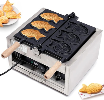 Fish Shaped Taiyaki Maker Stainless Steel Fish Shaped Waffle Machine Nonstick Baking Molds Fish Shaped Waffles Machine 110V 1500W