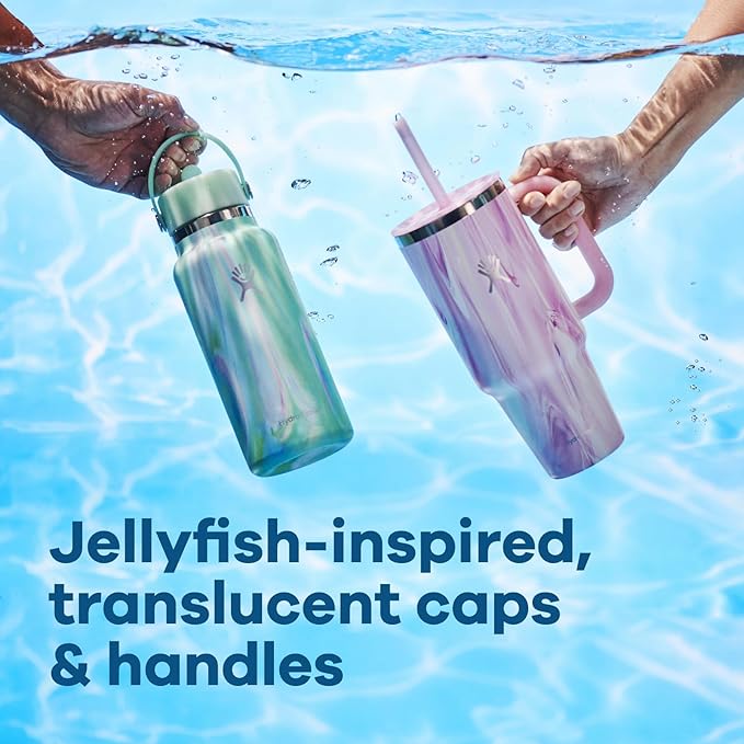 Hydro Flask Water Bottle - Insulated Stainless Steel - Wide Mouth Flex Straw Lid, Non Spill, Leakproof and Refillable in 32 Oz Jelly Pink