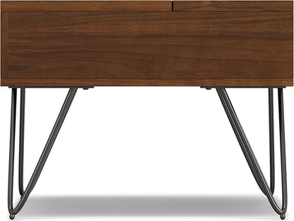 SIMPLIHOME Hunter Lift Top Coffee Table - 48 inch Wide Solid Walnut Veneer and Metal Industrial Cocktail Table, Functional Living Room Table with 2 Storage Cubbies and Hairpin Legs