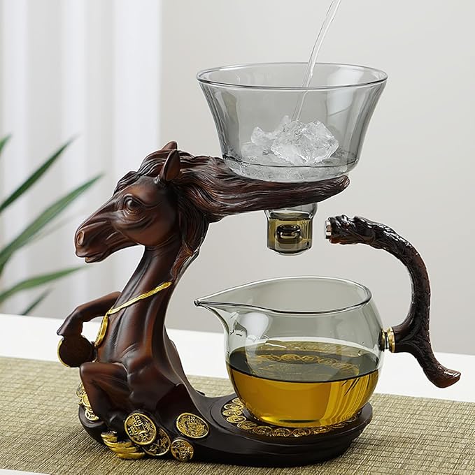 Semi Automatic Drip TeaPot, Lazy Kung Fu Glass Magnetic Tea Set, Heat Resistant Glass Magic Teapot Set, Suitable for home/office Reception Tea Set, Perfect for Holiday Gifts
