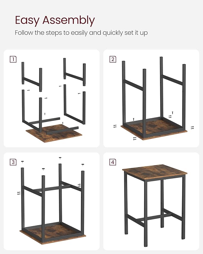 VASAGLE Bar Table, Small Kitchen Dining Table, High Top Pub Table, Bar Height Cocktail Table for Living Room Party, Sturdy Metal, 23.6 x 23.6 x 35.4 Inches for Narrow Spaces, Rustic Brown and Black