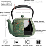 Load image into Gallery viewer, Cast Iron Teapot, 40oz Tea Kettle with Infuser for Stove Top, Sakura Design Japanese Tea Pot for Tea&amp;Coffee Coated with Enameled Interior, Silicone Handle 1200ml Green