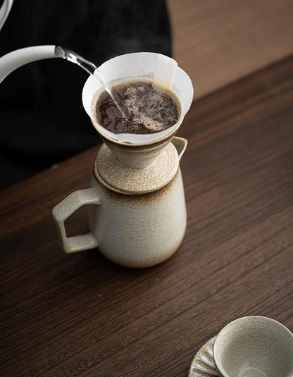 Pour Over Coffee Maker,Ceramic Coffee Maker With 100 pcs V60 Paper Filter，16oz/480ml Pour Over Coffee Dripper (Off White)