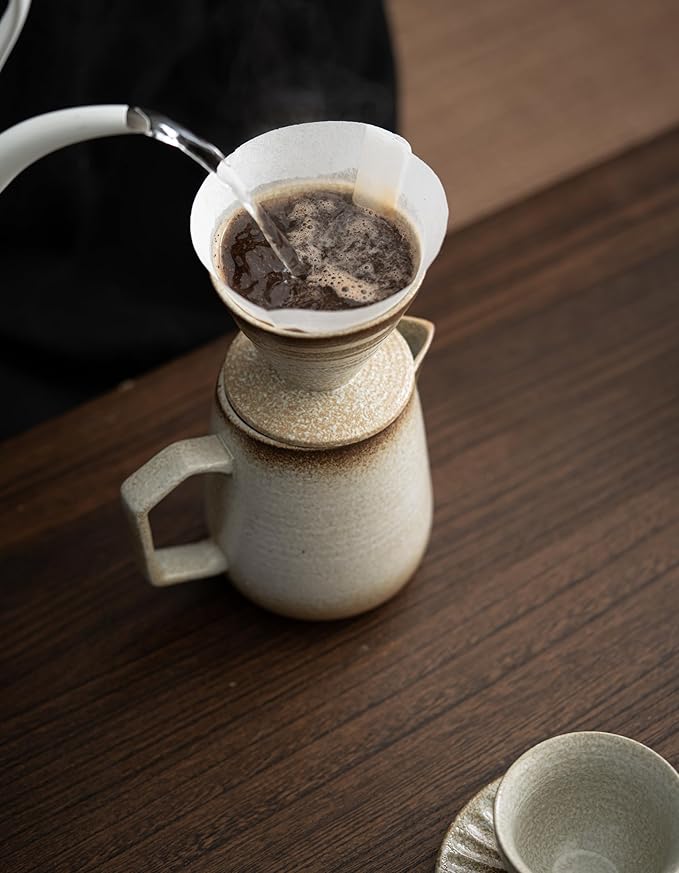 Pour Over Coffee Maker,Ceramic Coffee Maker With 100 pcs V60 Paper Filter，16oz/480ml Pour Over Coffee Dripper (Off White)