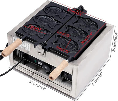 1.5kw Fish Waffle Maker, Stainless Steel Non-Stick Electric Cake W-affle M-aker with Double-Sided Heating Plate, Waffle Maker with 3 Fish-Shaped Mold Slots, 122~572℉, Anti-Scald Handles, Timer（0-5min）