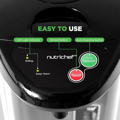 NutriChef 5.2 Qt Electric Water Kettle, Quick Heating, 5 Liter Digital Kettle with 5 Temperature Settings, Safety Lock, Stainless Steel, 3 Dispensing Options, Easy to Clean, 8.46" x 11.2" x 16.5"