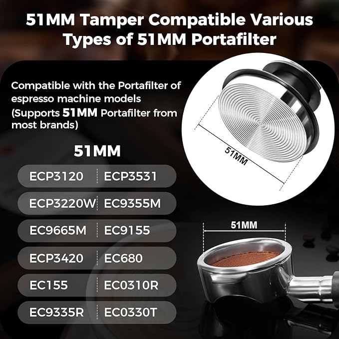 IKAPE 51MM Espresso Tamper Kit Black 6 IN 1, Espresso Accessories Kit Featuring Coffee Tamper, Distributor, Magnetic Dosing Funnel, Silicone Mat, Puck Screen, Cleaning Towel