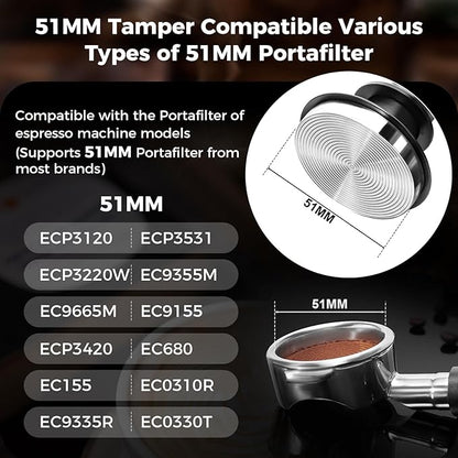 IKAPE 51MM Espresso Tamper Kit Black 6 IN 1, Espresso Accessories Kit Featuring Coffee Tamper, Distributor, Magnetic Dosing Funnel, Silicone Mat, Puck Screen, Cleaning Towel