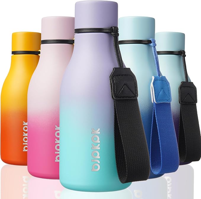 BJPKPK Insulated Water Bottles, 12oz Stainless Steel Metal Water Bottle with Strap, BPA Free Leak Proof Jugs, Mugs, Flasks, Reusable Thermal Flasks for Sports & Travel, Lavender Mint
