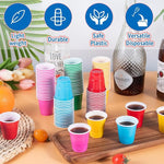Load image into Gallery viewer, 100 Pack 2 oz Plastic Shot Cups, Mini Disposable Shot Glasses, 2 oz Party Mini Cups for Bachelorette Party, Birthday, Parties Favor, Baby Shower Supplies (Multi Colors)