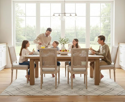 CIMOTA Farmhouse Dining Chairs Set of 4, French Rattan Dining Room Chairs with Rectangle Back/Distressed Wood Upholstered Vintage Side Chairs for Kitchen/Restaurant, Beige/4PCS