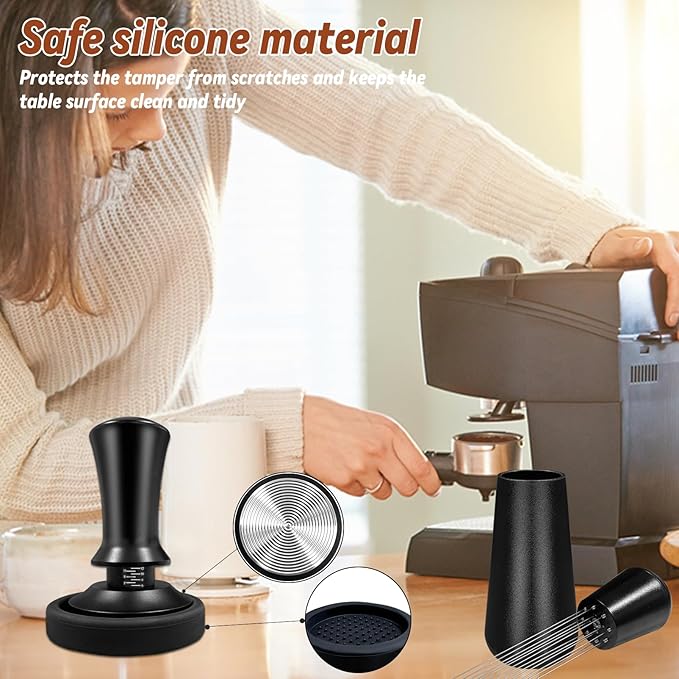 Espresso Hand Tamper 51mm, Coffee Tamper with WDT Tool Calibrated Spring Loaded, Hand Tampers with Silicone Mat, 100% Flat Stainless Steel Base Tamper for Espresso Coffee Machine