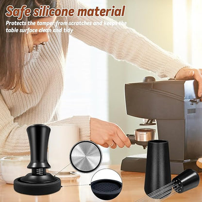 Espresso Hand Tamper 51mm, Coffee Tamper with WDT Tool Calibrated Spring Loaded, Hand Tampers with Silicone Mat, 100% Flat Stainless Steel Base Tamper for Espresso Coffee Machine