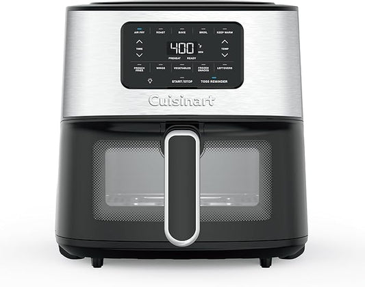Cuisinart Air Fryer, 6-Quart Basket Large Fryer with 5 Cooking Functions to Roast, Bake, Broil, Air Fry and Keep Warm, 5 Airfryer Presets, Dishwasher-Safe Parts, AIR-200, Stainless Steel & Black