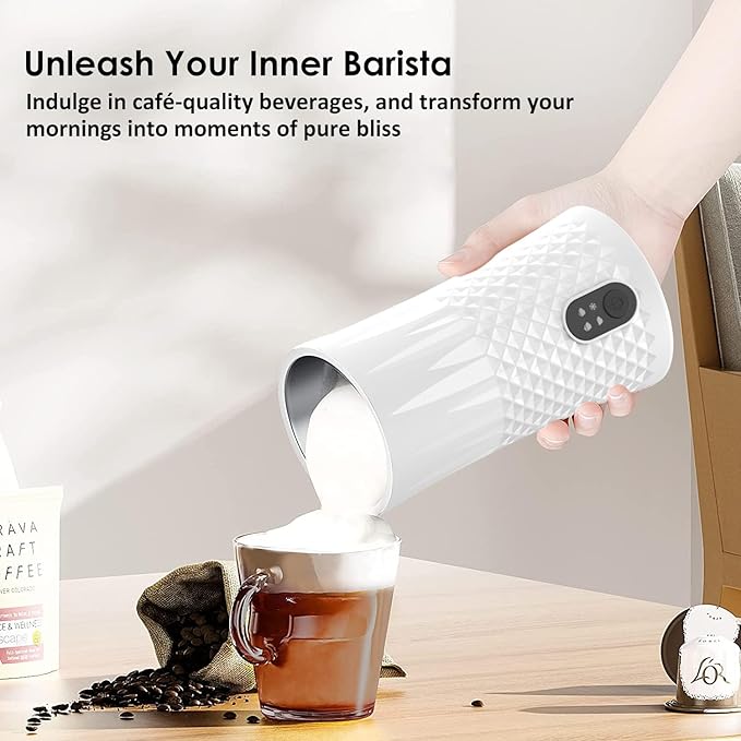 Electric Milk Frother and Steamer, Upgraded 4-in-1 Milk Frother with Auto Shut-Off, Quick and Effortless Frothing, Milk Foamer Frother for Coffee, Latte, Cappuccino, Hot Chocolates, White