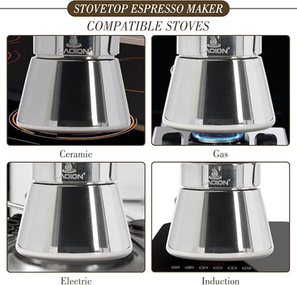 Stovetop Espresso Maker, 6Cup 240ml Moka Pot, Crystal Glass-top & Stainless Steel Coffee Maker Mocha Pot, Greca De Cafe, Cuban and Italian Coffee Maker for Cafetera Cubana