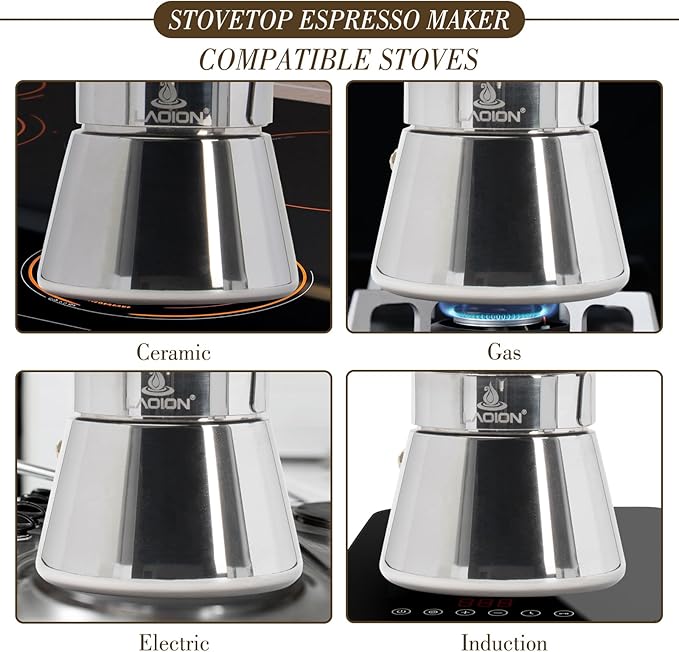 Stovetop Espresso Maker, 3Cup 160ml Moka Pot, Crystal Glass-top & Stainless Steel Coffee Maker Mocha Pot, Greca De Cafe, Cuban and Italian Coffee Maker for Cafetera Cubana