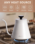 Load image into Gallery viewer, Harriet Gooseneck Kettle with Thermometer for Pour Over Coffee and Tea, 37 fl oz, Stainless Steel, Durable 3-Layer Base, Ideal Spout for Precision Pouring, Compatible with all Stove Tops, White