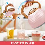 Load image into Gallery viewer, GGC Tea Kettle for Stove Top, Loud Whistling Kettle for Boiling Water Coffee or Milk, 3.1 Quart 3L Heavy Stainless Steel Pink Kettles with Wood Pattern Handle, Unique Button Control Kettle Outle
