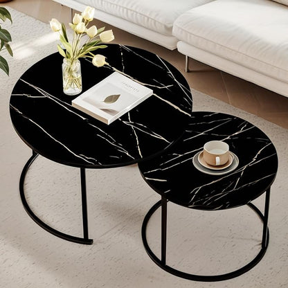 Round Coffee Table, Circle Nesting Coffee Tables for Living Room, Small Dining Center Space Saving Living Room Small Tables, Modern Center Table Dining Black, Modern Home Furniture
