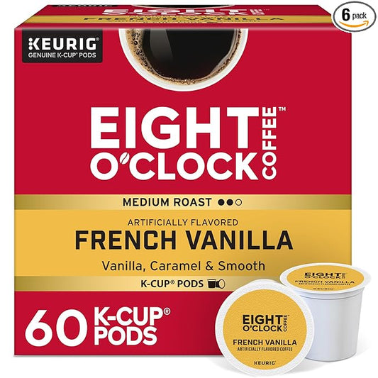 Eight O'Clock Coffee French Vanilla, Keurig Single Serve K-Cup Pods, Light Roast, 60 Count (6 Packs of 10)