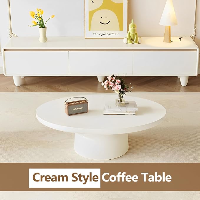 Oval Coffee Table Modern Cute White Coffee Tables Irregular Simple Tea/Center Table for Small Space End Table for Living Room, Home Office, Indoor (White Oval-L45.6")