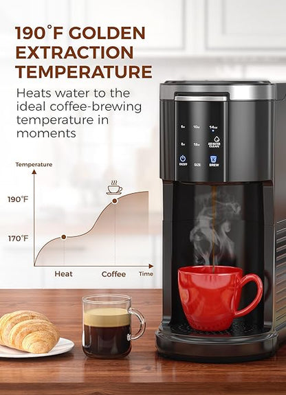 COWSAR Single Serve Coffee Maker, K Cup Coffee Brewer for Capsule and Ground Coffee, Capsule Coffee Machine with 40 Oz Water Tank, Instant-Heat, 5 Brew Sizes Up To 14 Oz, Black