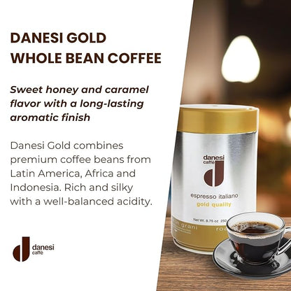 Danesi Caffe Italian Whole Coffee Beans - Espresso Coffee Beans and Medium Roast Whole Bean - Perfect for Espresso Machines, French Press, and Home Brewing - Gold (8.75 lb)