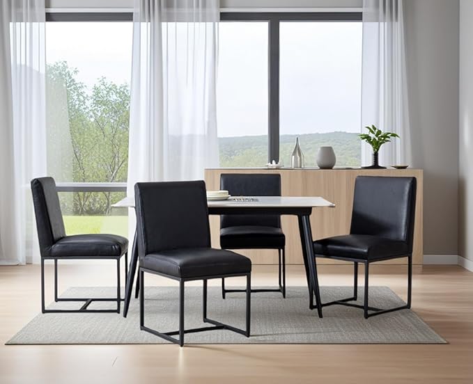 CIMOTA Black Modern Dining Chairs Set of 6, Leather Dining Room Chairs Upholstered Armless Guest Side Chair with Black Base for Dining Room/Kitchen, 6PCS
