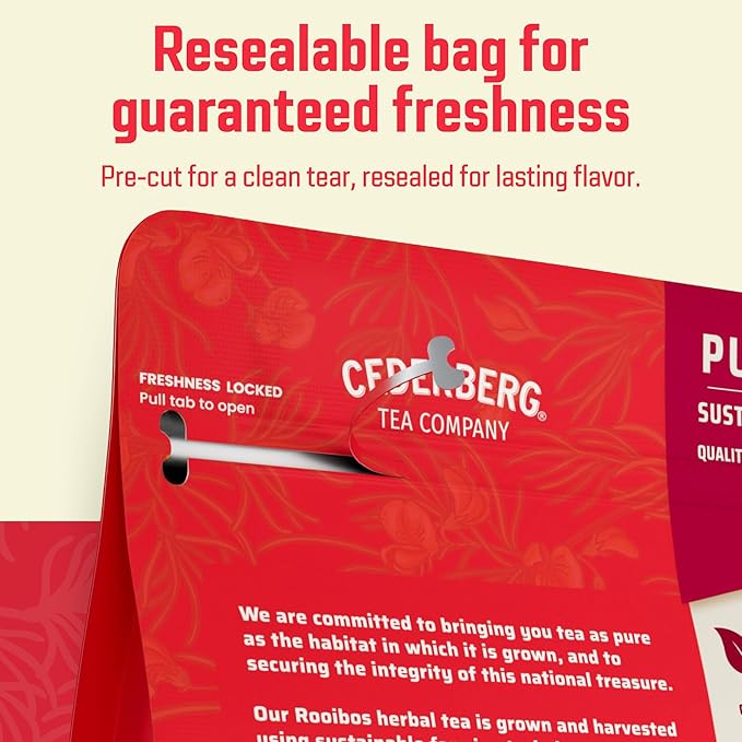 Cederberg Tea Company Red Rooibos Tea Bags USDA Certified South African Organic Herbal Tea, Naturally Caffeine Free Tea, Non-GMO, Premium Leaf, Rich in Antioxidants, 30 Count