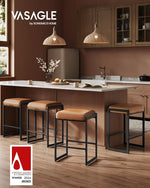 Load image into Gallery viewer, VASAGLE EKHO Collection - Bar Stools Set of 2, Counter Height Bar Stools, Synthetic Leather with Stitching, Mid-Century Modern Counter Stools, 26-Inch Tall, Kichen Home Bar Dining Room, Caramel Brown