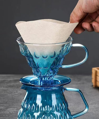 Glass Coffee Dripper, Pour Over Coffee Maker, Reusable Coffee Filter Cup, Slow Brewing Accessories for Home, Cafe, Restaurants(V02,1-4Cups) (Blue)