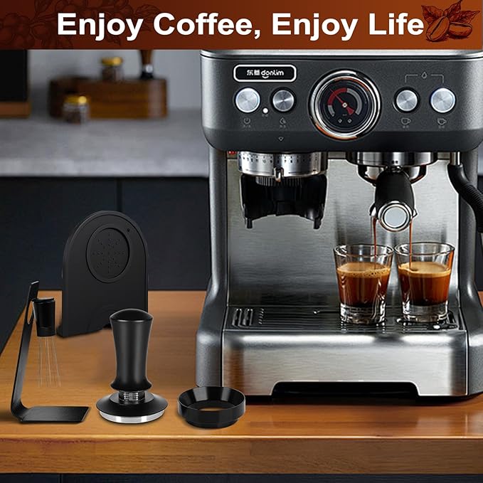Espresso Accessories Kit 58mm, Coffee Tamper with Spring Loaded Calibration, 316 Stainless WDT Tool with Magnetic Stand and Dosing Funnel Set Fits Espresso Machine Press and 58mm Portafilters