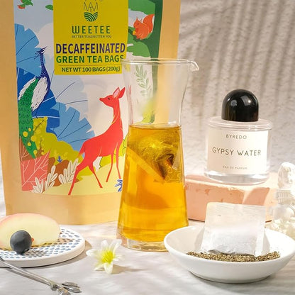 WT WEETEE Decaf Green Tea Bags, 100 Count CO2-Decaffeinated Green Tea, Drink All Day | Super Antioxidant | Resealable Kraft Bag