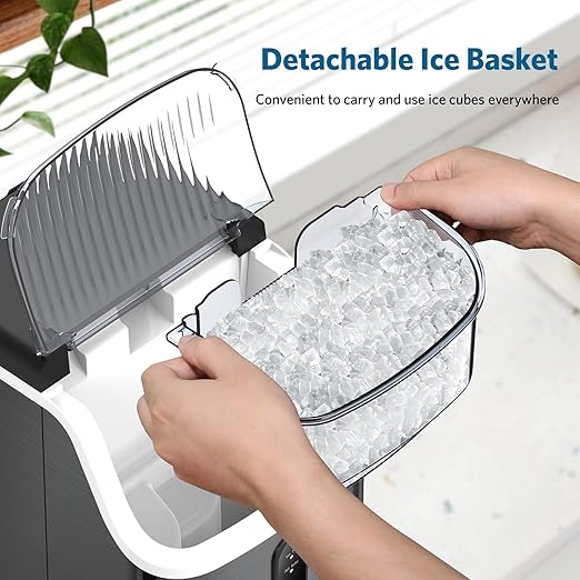 COWSAR Nugget Ice Makers Countertop Soft Chewable Pellet Ice Machine with Auto-Cleaning Function, 35Lbs/24H, Portable Ice Makers for Kitchen, Office, Home，Black