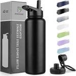 Load image into Gallery viewer, DOMICARE 40 oz Insulated Water Bottle, Vacuum Insulated Stainless Steel Sports Water Bottle with Straw Lid &amp; Spout Lid, Leakproof, Reusable - Travel, Camping, Bike, Black